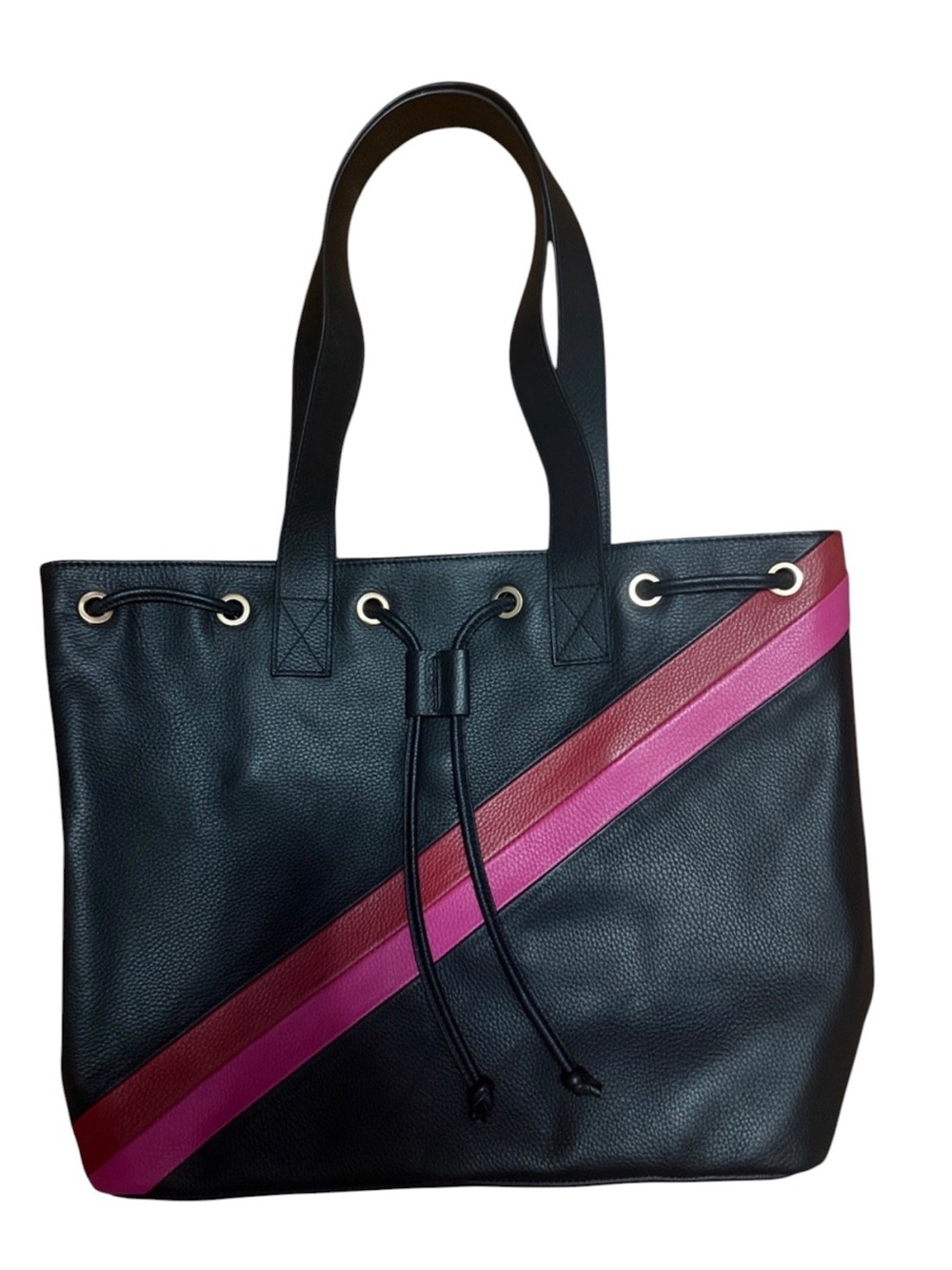 Capital Z Black Tote Bag with Pink and Red Diagonal Stripes